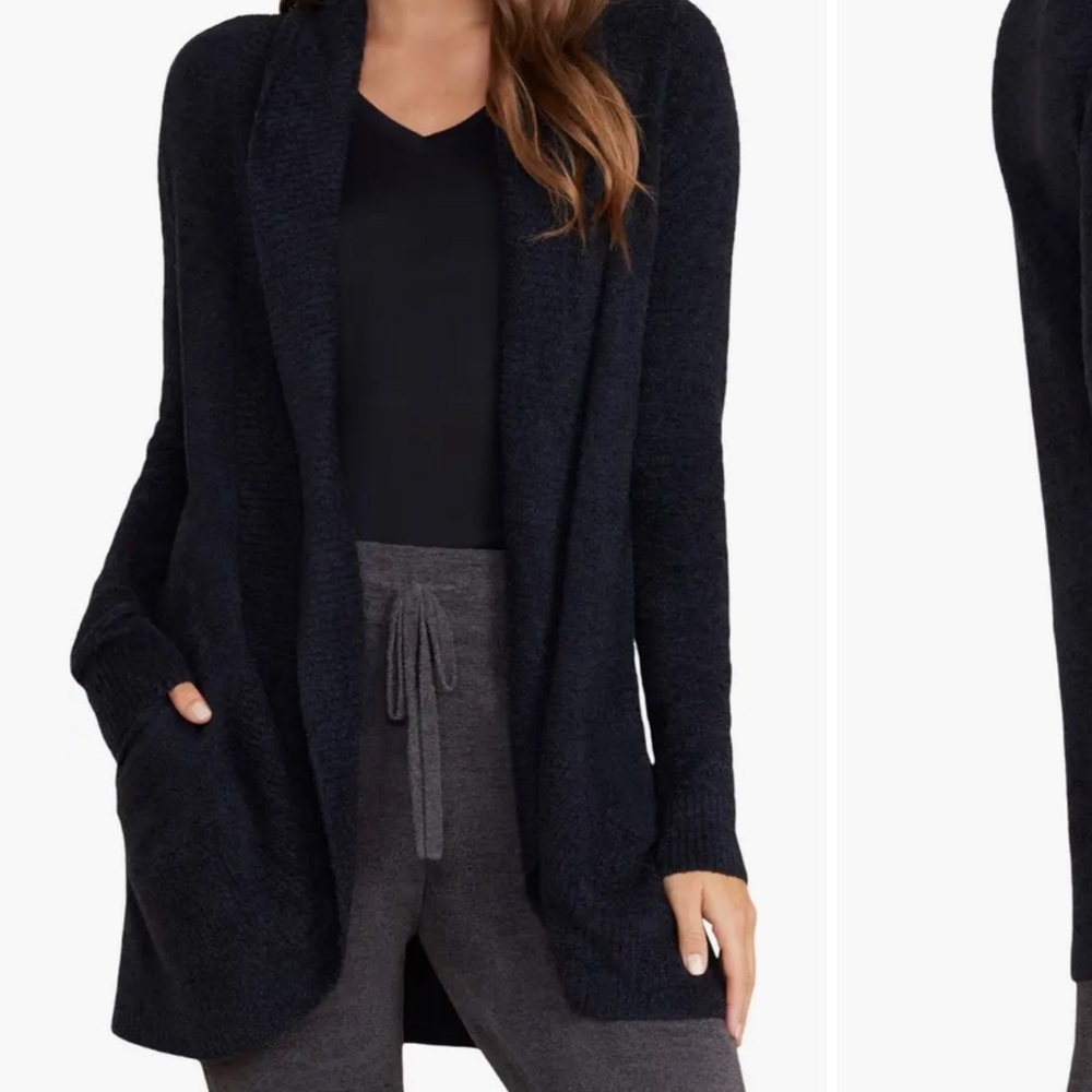 Barefoot Dreams Black cozychic lite Open-Front long line Cardigan L/XL